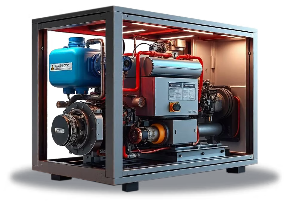 A compact hydrogen fuel cell system showcasing atmospheric-pressure design, modular components, and integrated power-generation hardware. 