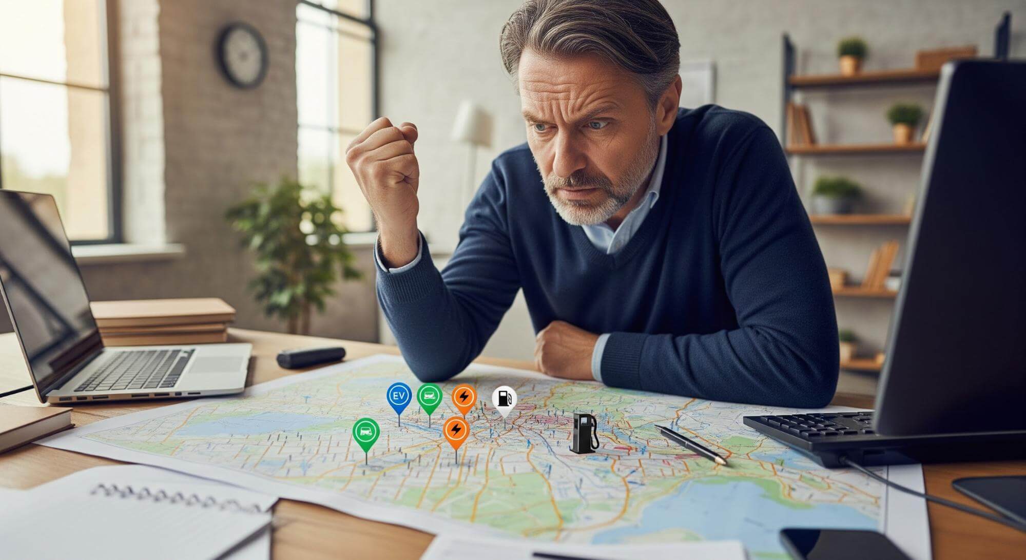 Fleet operator searching for nearby hydrogen and EV refueling stations.

